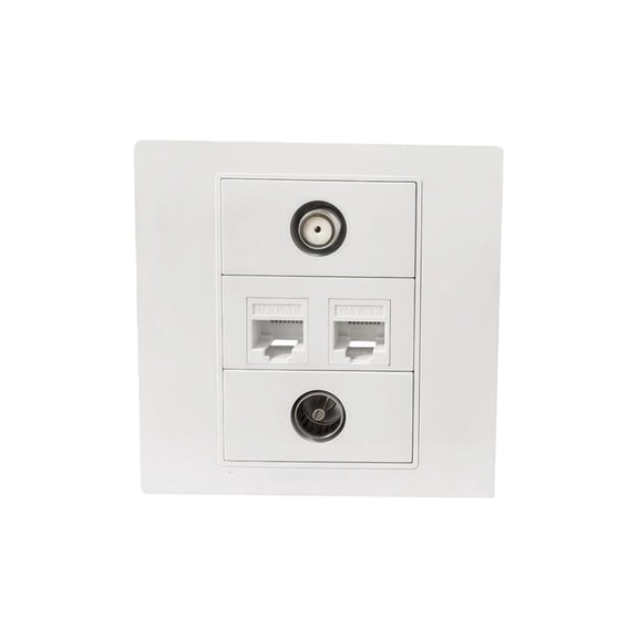 HannLk 4Port Multimedia Wall Plate For TV9.5 RJ45 F Connectors Easy Direct Plugs