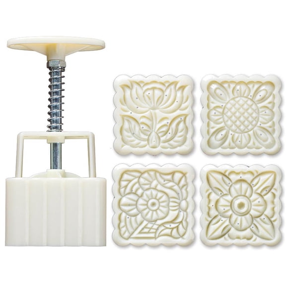 HannLk 4pcs Square Hand Press Stamp Moon Cake Decor Barrel Mooncake Mold 125g Pastry DIY Tool Mid-Autumn Festival