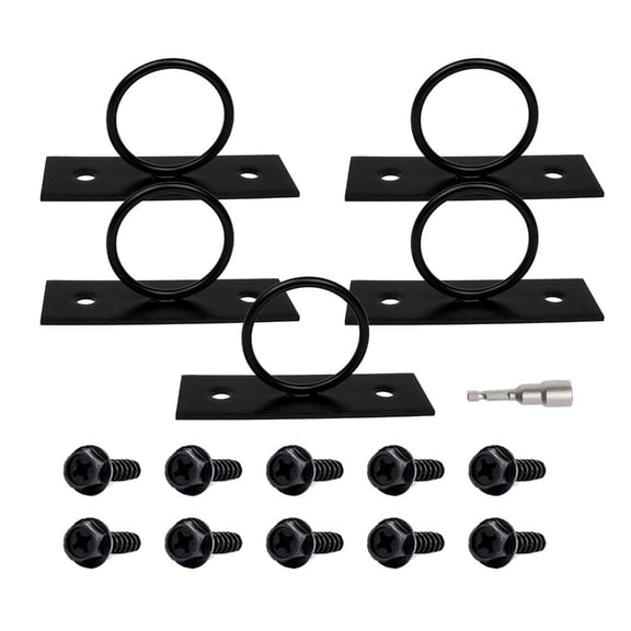 HannLk 5Pcs Functional Black Rings Rope Holders Stainless Steel Wall Mounted Hook