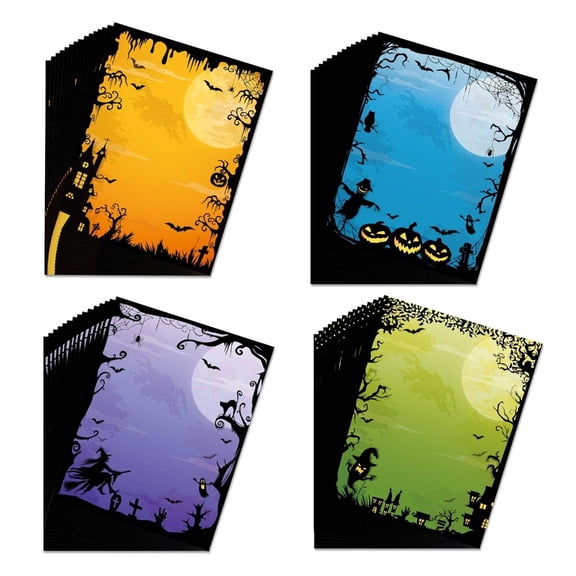 HannLk 60 Sheets Stationery Paper 4 Designs Border Letter Paper