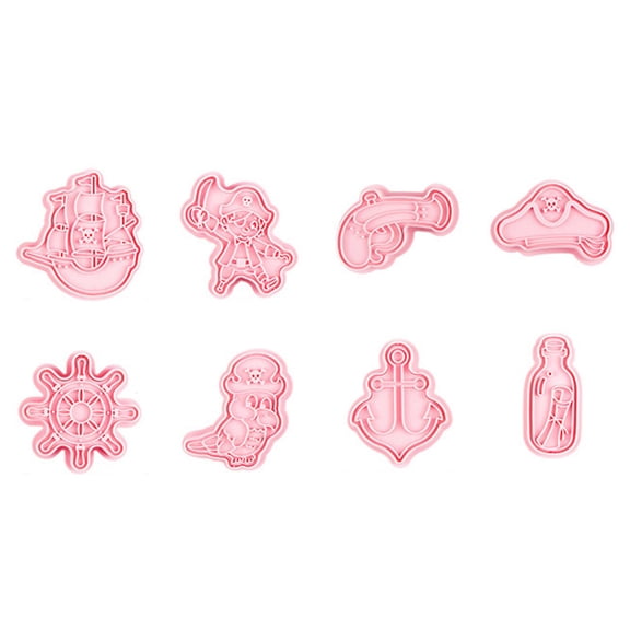 HannLk 8 Pcs Pirate-Ship Shape Biscuit Embossing Fondant Baking Molds Cakes Cookie