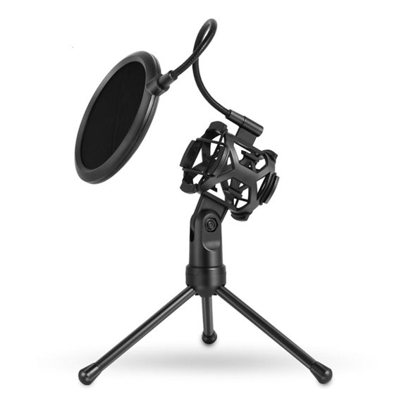 HannLk Adjustable Tripod Stand With Shock Mount And Wind Shield For Mics