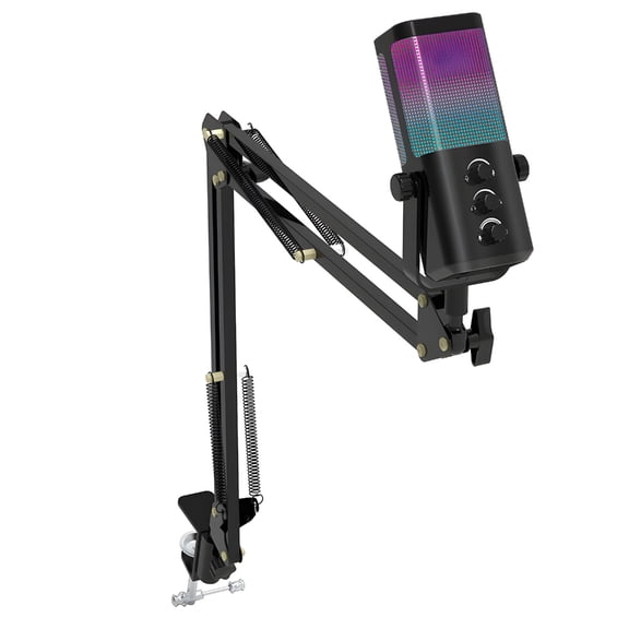 HannLk Broadcast Computer Microphone Touch Controls Multicolor LED Noise Reduce