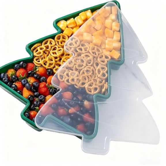 HannLk Christmas Serving Tray & Festive Christmas Biscuit Storage with Lid - Holiday Snowflake Tree Character Container for Snacks, Candy, Food