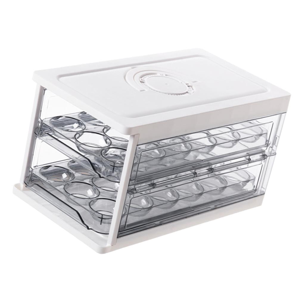 HannLk Eggs Holder 2 Layer Foldable Eggs Container with Lid Handle Clear Eggs Tray