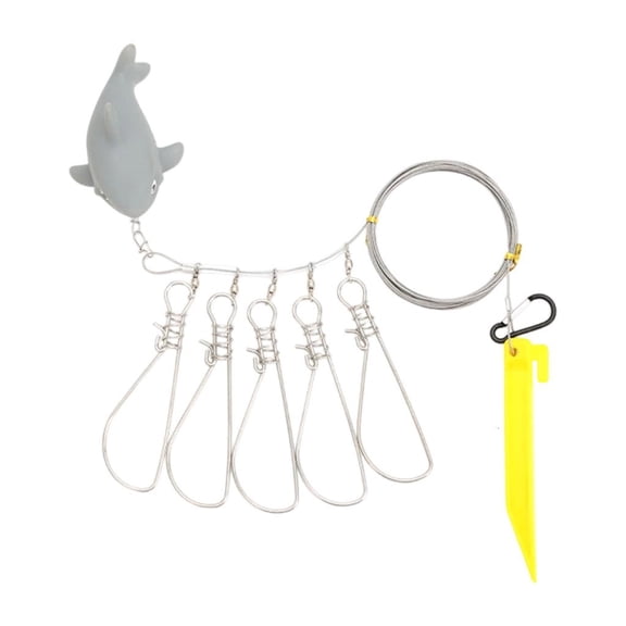 HannLk Freshwater Fish Stringer Clip Fish Holder with Coiled Cable and 5 Metal Clip