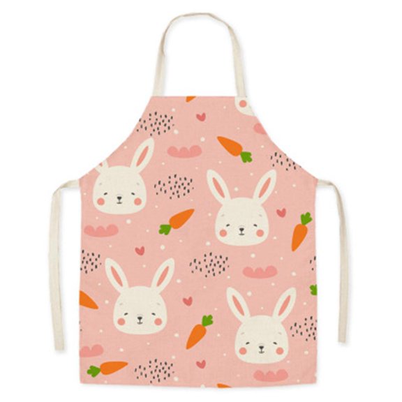HannLk Kitchen Chef Easter Series Floral Printing Flax Apron Restaurant Cooking Adjustable Bibs Unisex Costume