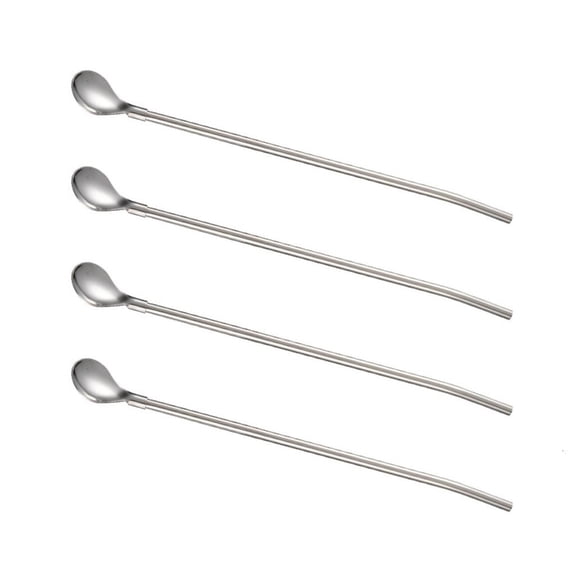 HannLk Pack of 4 Travel Portable 304 Stainless Steel Straw Spoon Long Handle Stirrer