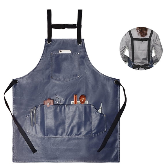 HannLk Pu for Cross Back Stap Apron Waterproof Oil Proof Aprons with Pocket for Home Kitchen Restaurant Chef Cooking Accessory Coffe Shop Working Uniform
