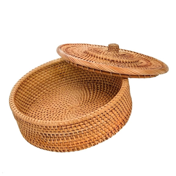 HannLk Rattan Food Storage Container With Cover And Absorbent Liner Tortillas Holder