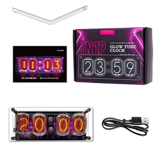 HannLk Retro Glow Tube Clock Retro 4 Digit Display Desktop Decor For Home Office