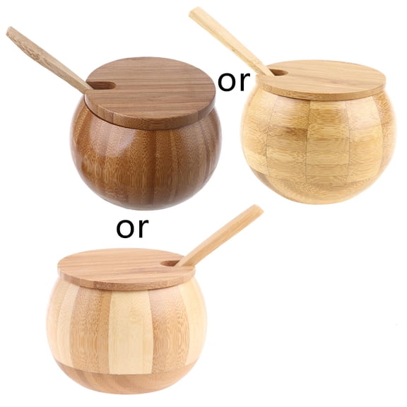 HannLk Seasoning Box with Spoon Lid Kitchen Tool Seasoning Accessories Wood Material
