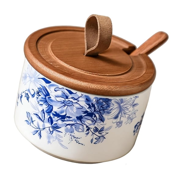 HannLk Seasoning Storage Container Ceramic Salt Cellar with Sealed Cover And Spoon