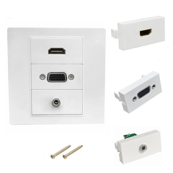 HannLk Solderless HDTV VGA 3.5mm Multimedia Wall Panel for Quick Wall Mount