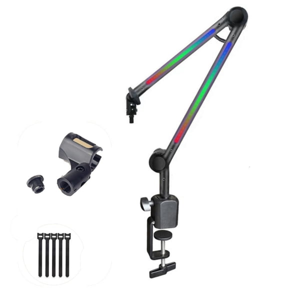 HannLk Solid LED Microphone Suspension Arm Stand For Studio Gaming Podcasting Use