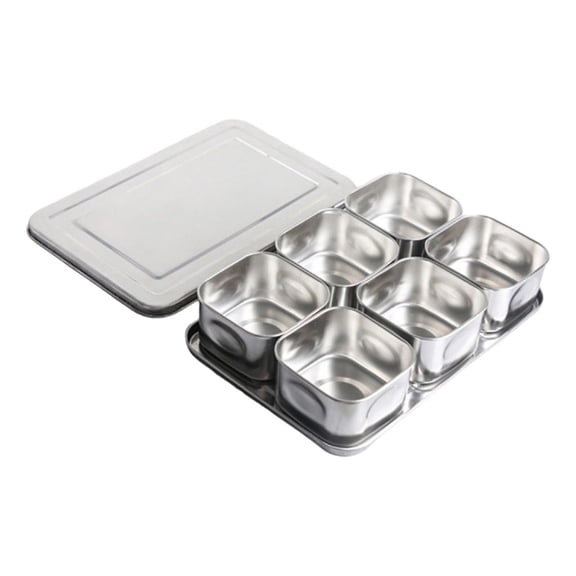 HannLk Stainless Steel Kitchen Seasoning Container 6/8 Grids Odor Proof Storage Box