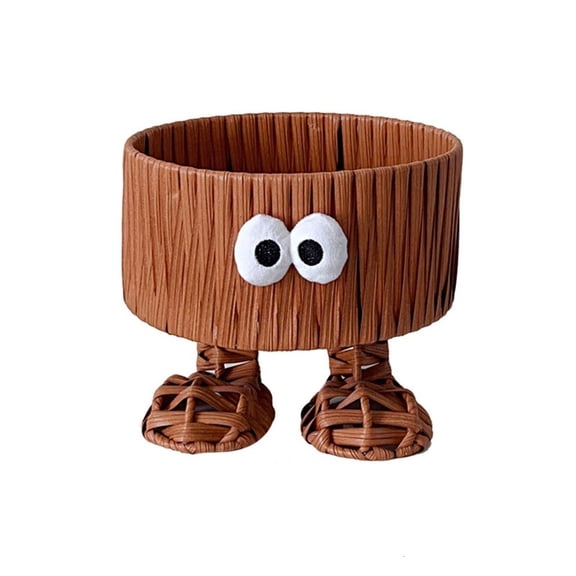 HannLk Sturdy Rattan Styles Round Storage Bin for Office Supplies or Dorm Use