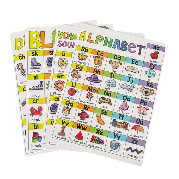 HannLk Vowel Consonant And Common Learning Charts For Classroom and Homeschooling