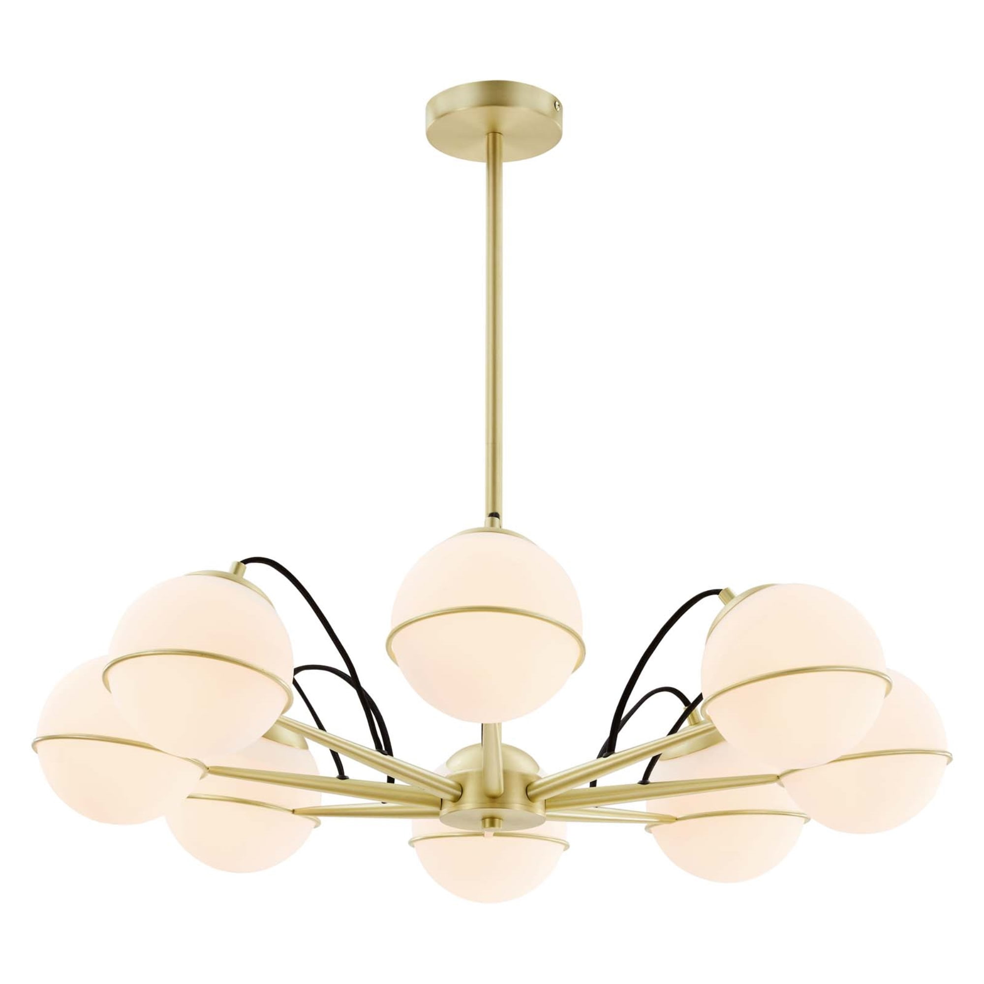 Opal Gold Satin Brass 8-Light Chandelier with Glass Globes
