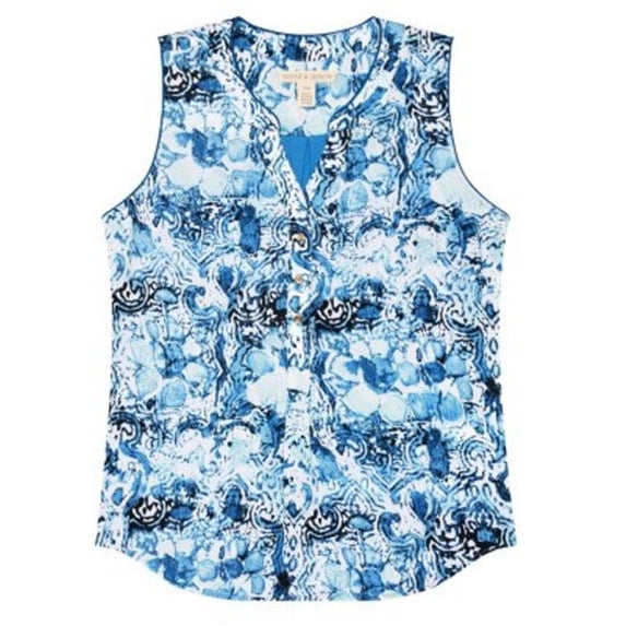Hanna & Gracie Womens Size Medium Sleeveless Printed Tank, Navy/White Teahouse