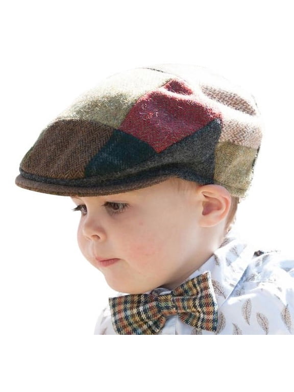 Children's Cap Patchwork Tweed 100% Wool Donegal Touring Hat Irish Driving Flat Cap for Boys Made in Ireland