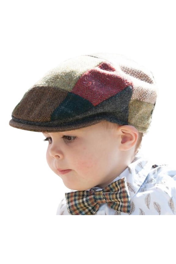 Children's Cap Patchwork Tweed 100% Wool Donegal Touring Hat Irish Driving Flat Cap for Boys Made in Ireland