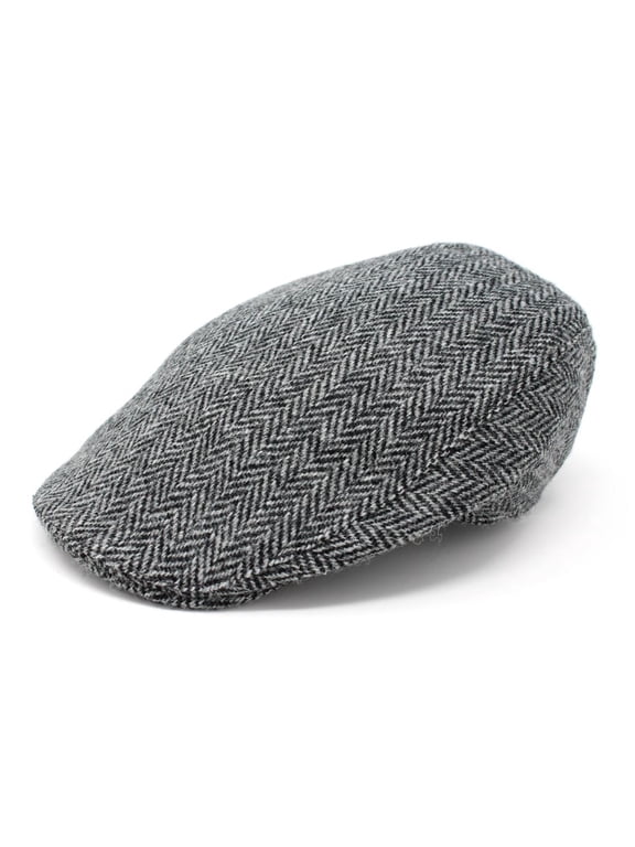 Donegal Touring Harris Scottish Tweed Cap 100% Wool Vintage Flat Hat for Men Made in Ireland | Gray Herringbone