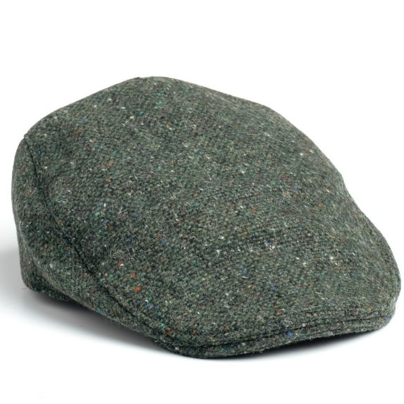 Hanna Hats Donegal Touring Tweed Cap 100% Irish Wool Driving Flat Hat for Men Made in Ireland | Green Fleck Salt and Pepper