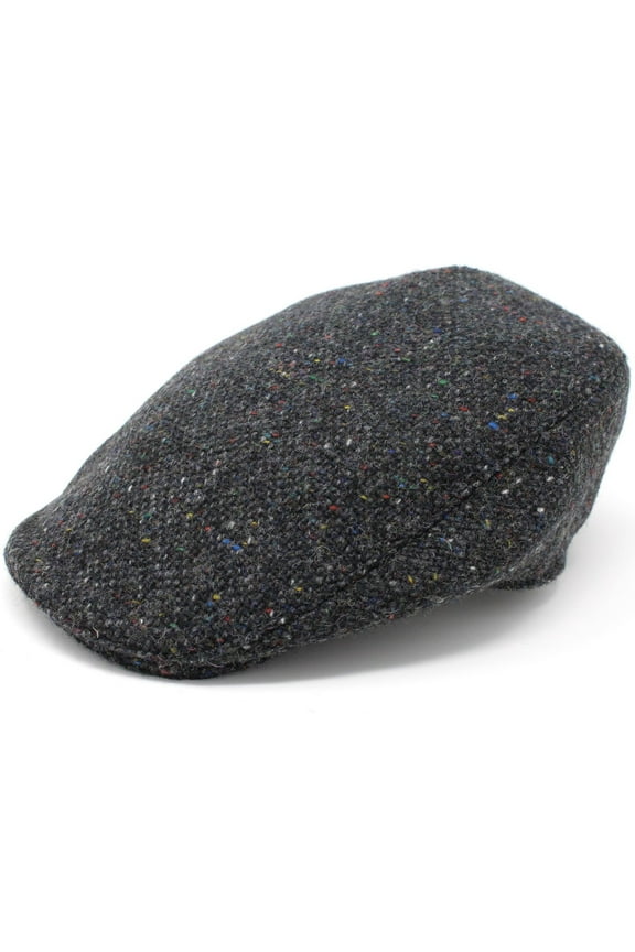 Donegal Touring Tweed Cap 100% Wool Charcoal Fleck Irish Driving Flat Hat for Men Made in Ireland