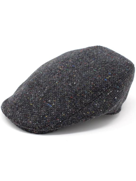 Donegal Touring Tweed Cap 100% Wool Charcoal Fleck Irish Driving Flat Hat for Men Made in Ireland