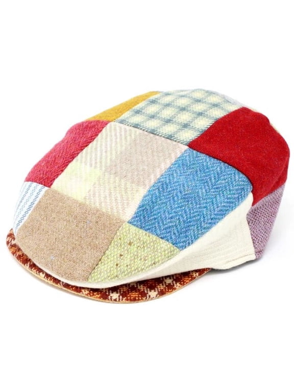 Donegal Tweed Vintage Patchwork Flat Driving Cap 100% Wool Handcrafted in Ireland