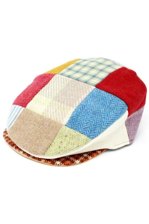 Donegal Tweed Vintage Patchwork Flat Driving Cap 100% Wool Handcrafted in Ireland