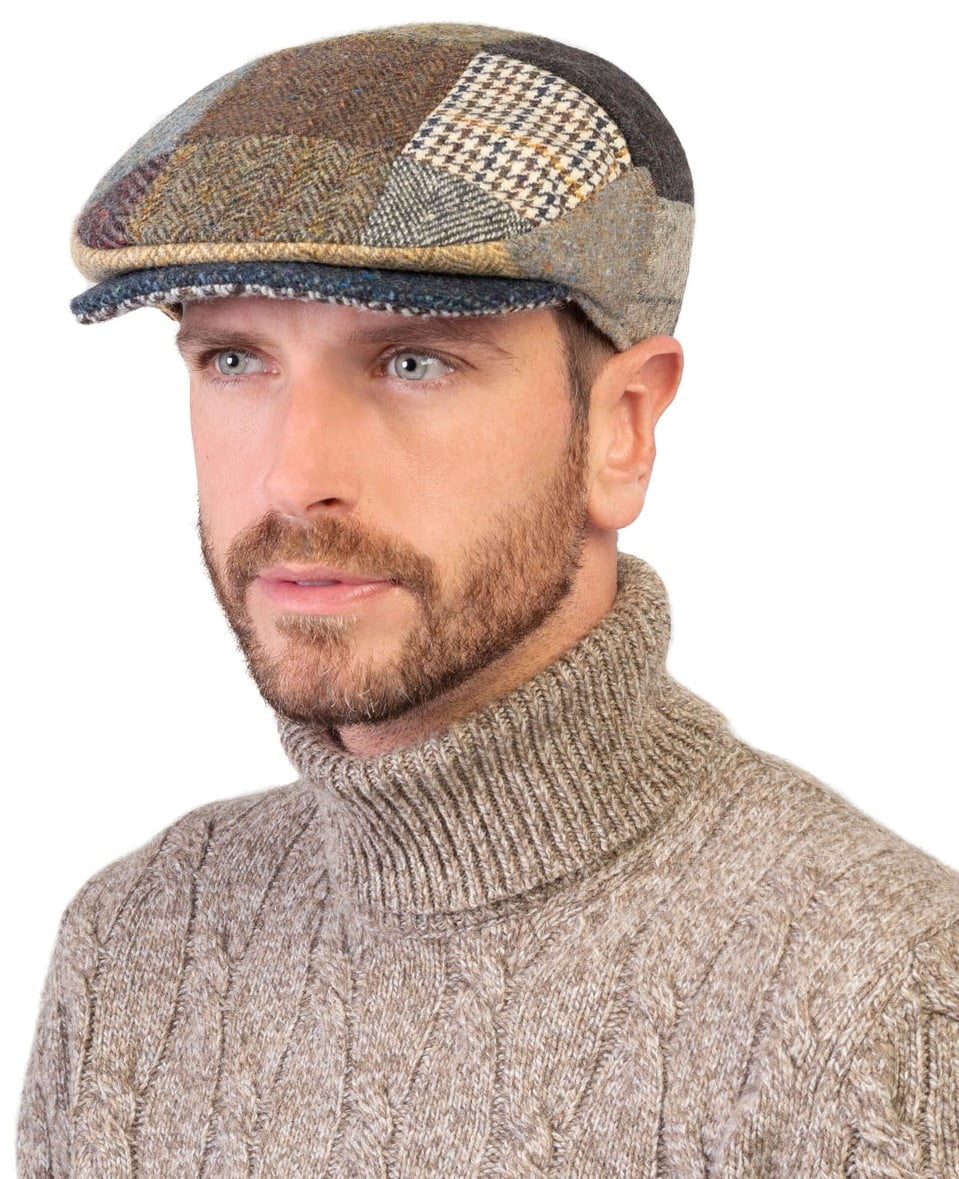 Hanna Hats Donegal Tweed Vintage Patchwork Flat Driving Cap 100 Wool