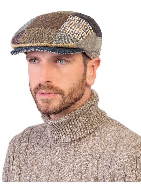 Donegal Tweed Vintage Patchwork Flat Driving Cap 100% Wool Handcrafted in Ireland