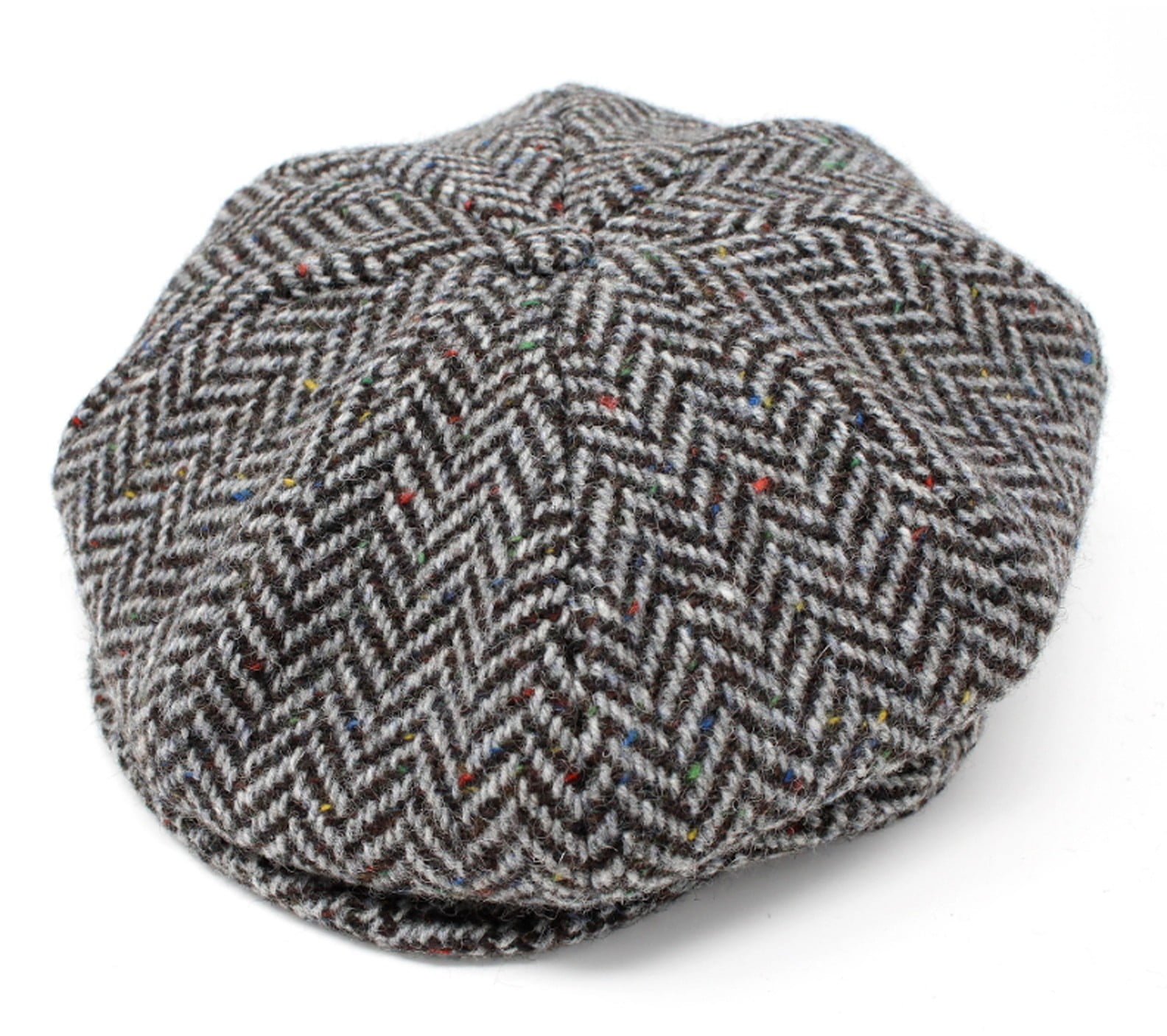 Hanna Hats Irish Newsboy Cap Donegal Tweed 8 Piece 100% Wool Hat for Men Made in Ireland | Granite Gray Herringbone