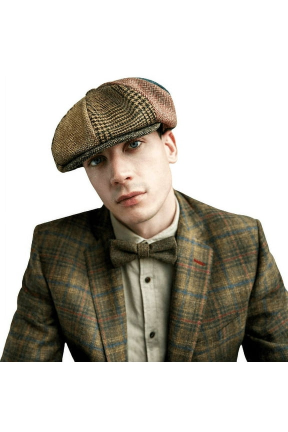 Irish Tweed 100% Wool Cap for Men Donegal 8 Piece Patchwork Flat Hat Made in Ireland