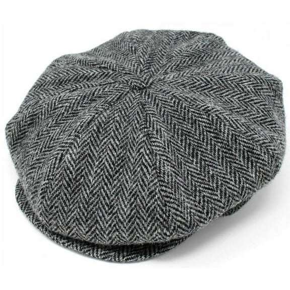 Hanna Hats of Donegal Eight Piece Hat 100% Wool Harris Scottish Tweed Newsboy Flat Cap Men's Driving Cap Made in Ireland