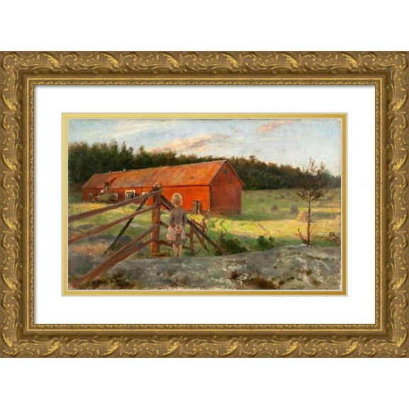 Hanna Hirsch-Pauli 24x16 Gold Ornate Framed and Double Matted Museum Art Print Titled - The Farm (1887)