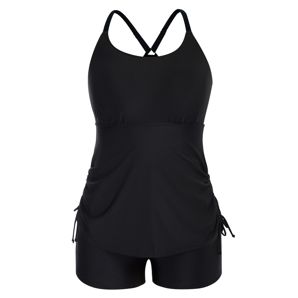 Hanna Nikole Tankini Badmode voor dames, plus size, push-up tankini tweedelige set, buikcontrole, hoge taille, zomerbadpak met zwemshort, Groene Bloemen, 22 Plus
