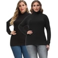 thumbnail image 1 of Hanna Nikole Women Plus Size High Neck T-Shirt Comfy Slim Fit Long Sleeve Basic Tops (2 Pack), 1 of 5