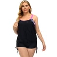 thumbnail image 1 of Hanna Nikole Women's Plus Size Striped Printed Strappy Tankini Swimsuits with Boyshort Two Piece Bathing Suit, 1 of 8