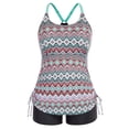 thumbnail image 1 of Hanna Nikole Women's Tankini Swimsuits Geometric patterns Tummy Control Plus Size Bathing Suit 2 Piece Padded Tops+High Waist Briefs Swimwear, 1 of 8