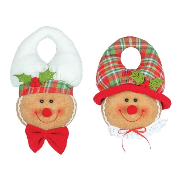Hanna's Handiworks Plaid Gingerbread Doorknob Hanger Smiler Set of 2 Assortments