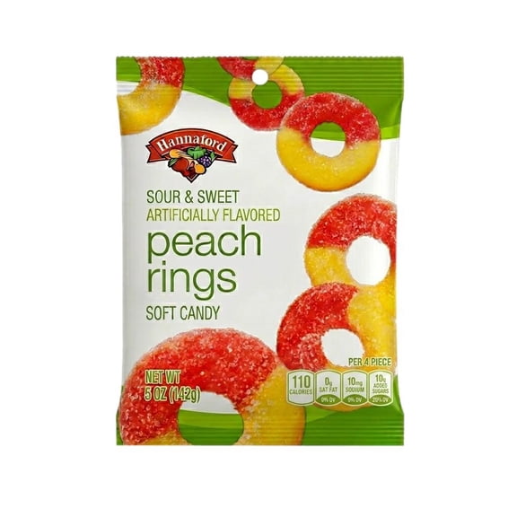 Hannaford Sour & Sweet Peach Rings Soft Candy, 5 oz