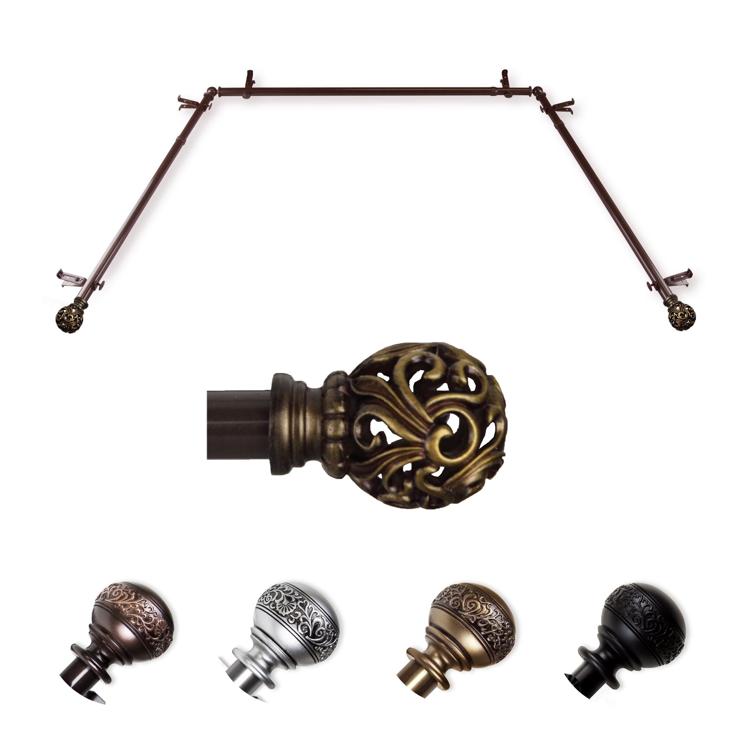 Hannah 13/16" Bay Window curtain rod 20"-36", 38"-72" - Cocoa - Walmart.com
