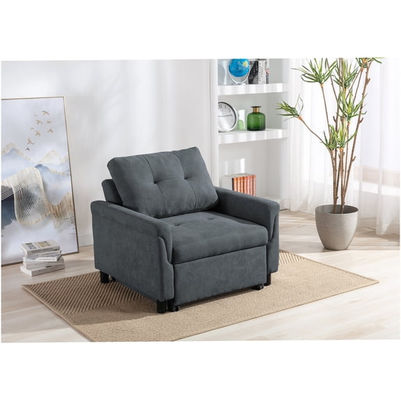Hannah 35" Dark Gray Convertible Armchair Sofa Bed, Woven Fabric with Foam & Pocket Coil Springs for Comfortable Seating