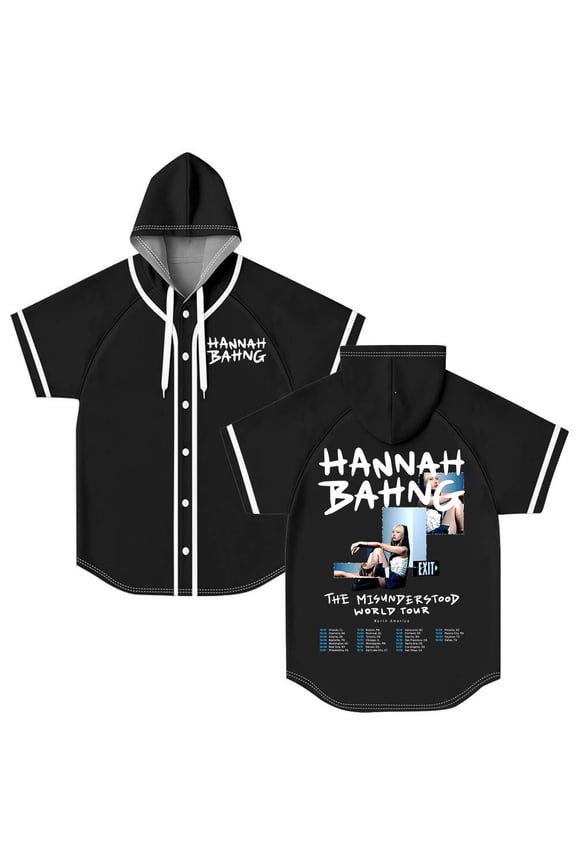 Hannah Bahng The Misunderstood Tour 2025 Hooded Baseball Jersey Short Sleeve Shirt Women Men Crewneck Tee
