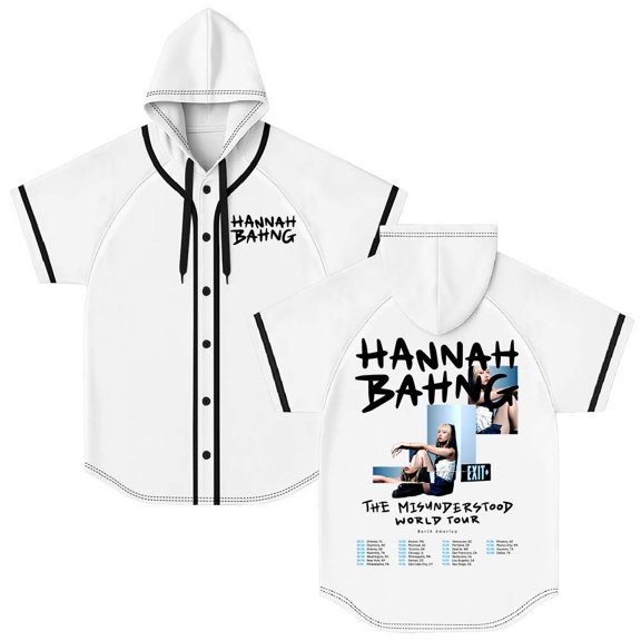 Hannah Bahng The Misunderstood Tour 2025 Hooded Baseball Jersey Short Sleeve Shirt Women Men Crewneck Tee