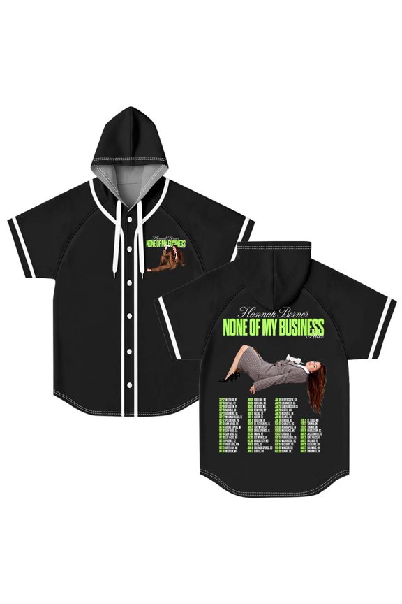 Hannah Berner None Of My Business Tour Hooded Baseball Jersey Short Sleeve Shirt Women Men Crewneck Tee