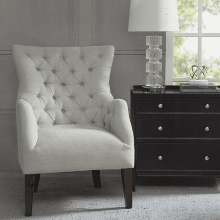 Hannah Button Tufted Wing Chair - 1-Piece Solid Wood with Backrest